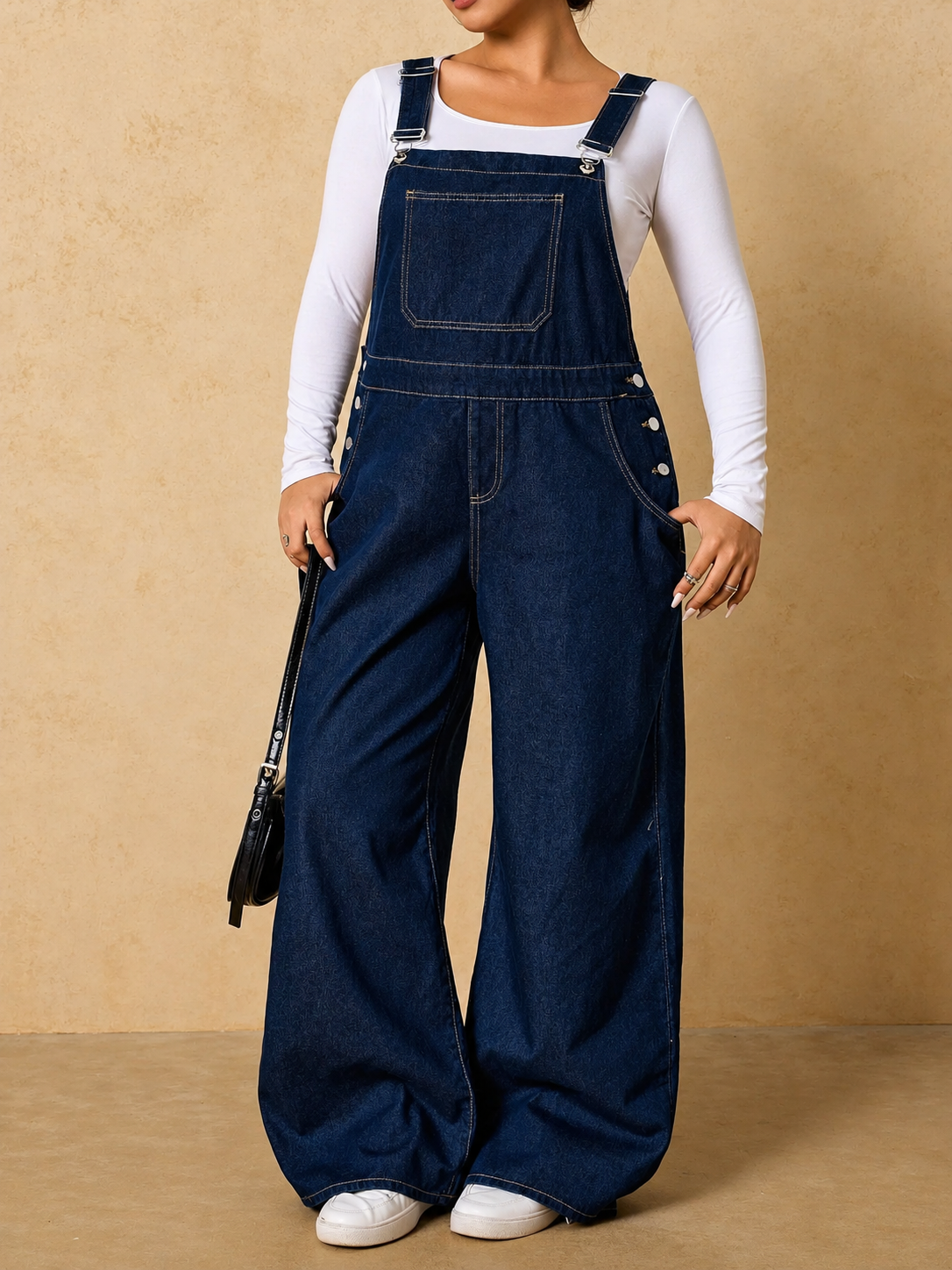 Plus Size Adjustable Strap Wide-Leg Denim Overalls