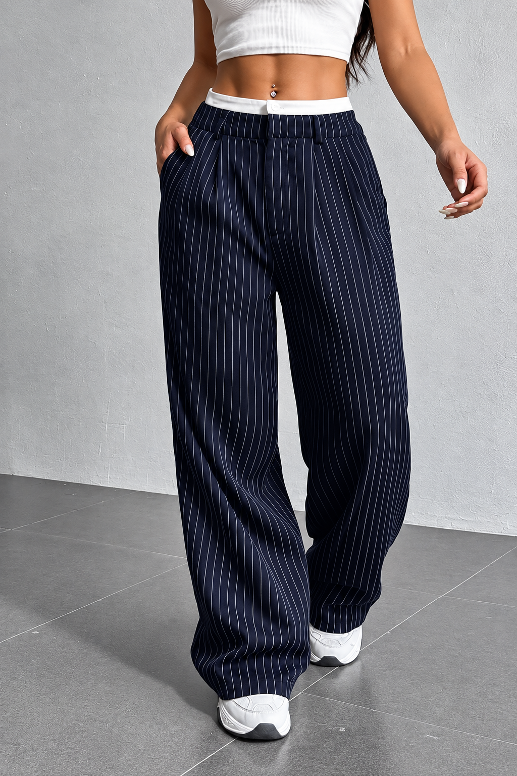 High-Waisted Pinstripe Wide-Leg Pants
