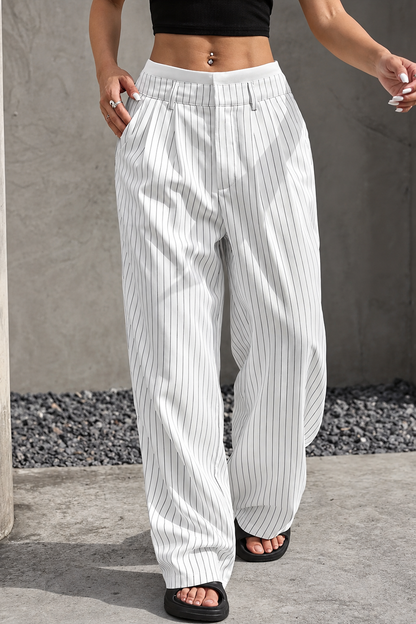 High-Waisted Pinstripe Wide-Leg Pants