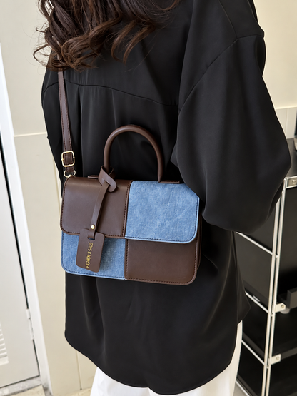 Two-Tone PU Leather Crossbody Bag