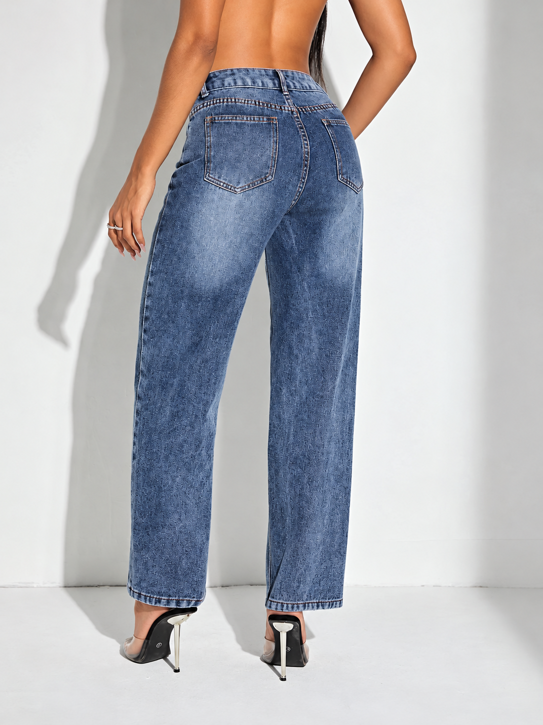Contrast Patchwork Straight Jeans with Pockets