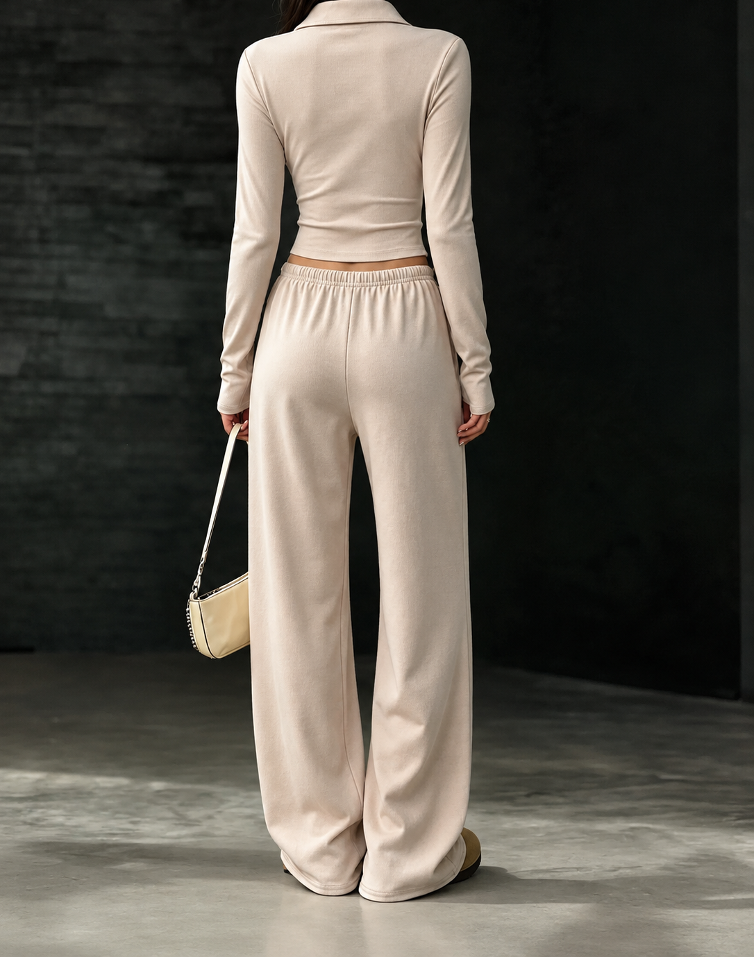 Long-Sleeve Polo Top and Wide-Leg Pants Set