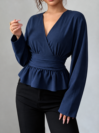 Surplice Long Sleeve Wrap Blouse