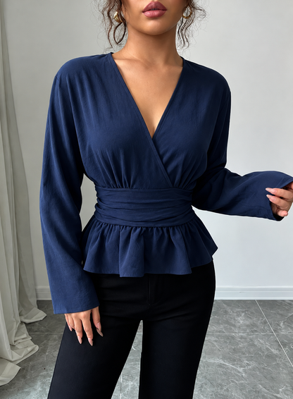 Surplice Long Sleeve Wrap Blouse