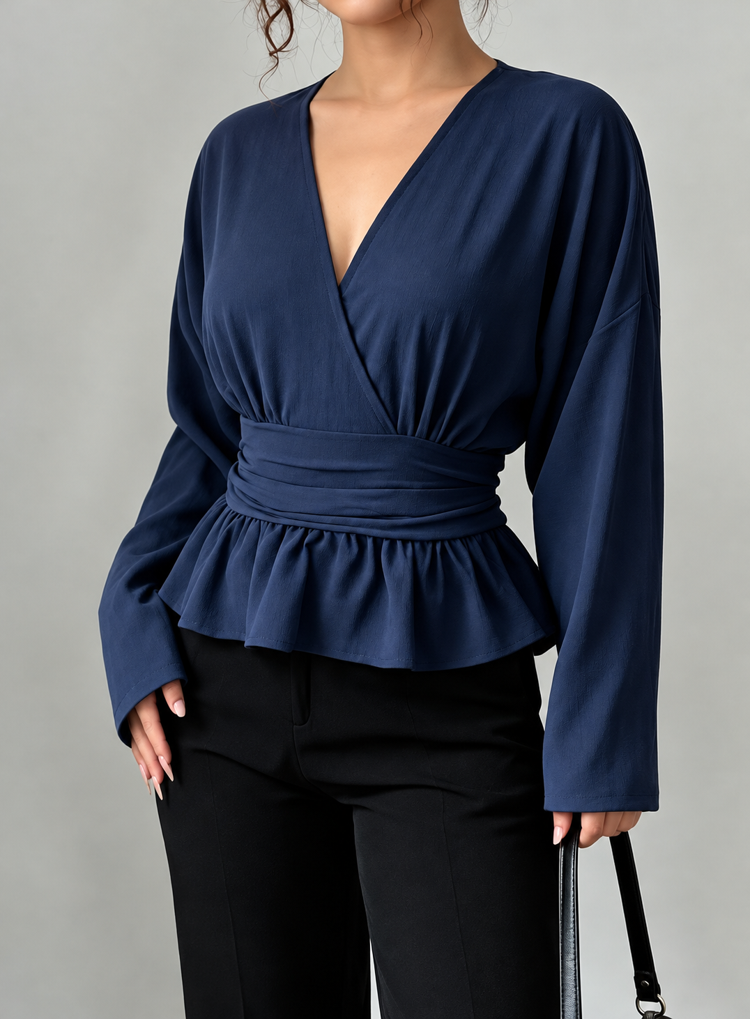 Surplice Long Sleeve Wrap Blouse
