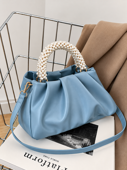 Pearl Handle Ruched Crossbody Bag