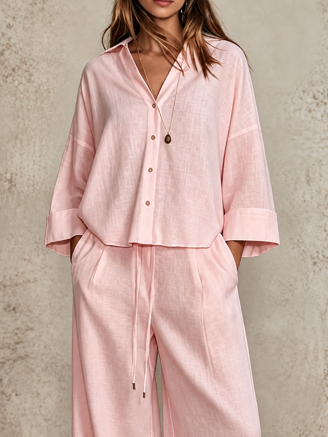 Full Size Button-Down Shirt and Wide-Leg Pants Set (Plus Size included)