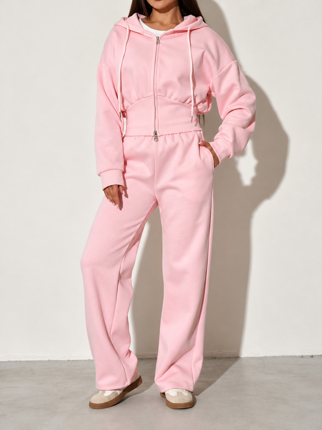 Zip-Up Hoodie and Wide-Leg Sweatpants Set