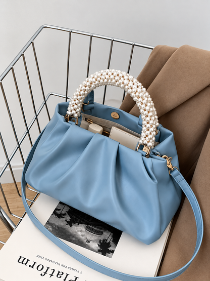Pearl Handle Ruched Crossbody Bag