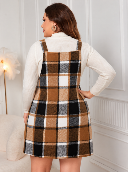 Honey Plus Size Plaid Wide Strap Overall Dress