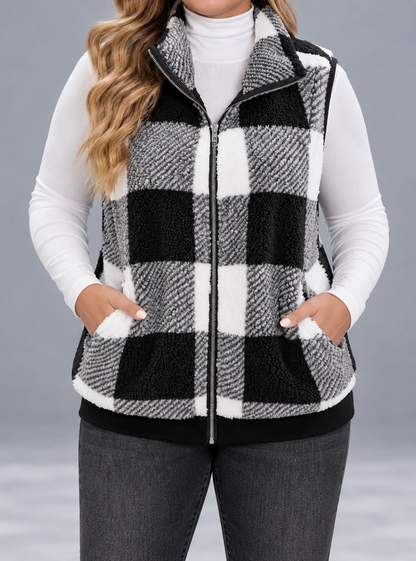 Plus Size Cozy Plaid Fleece Vest Coat