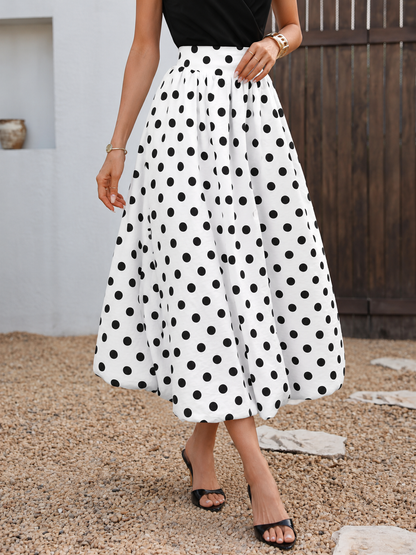 High-Waisted Polka Dot A-Line Midi Skirt