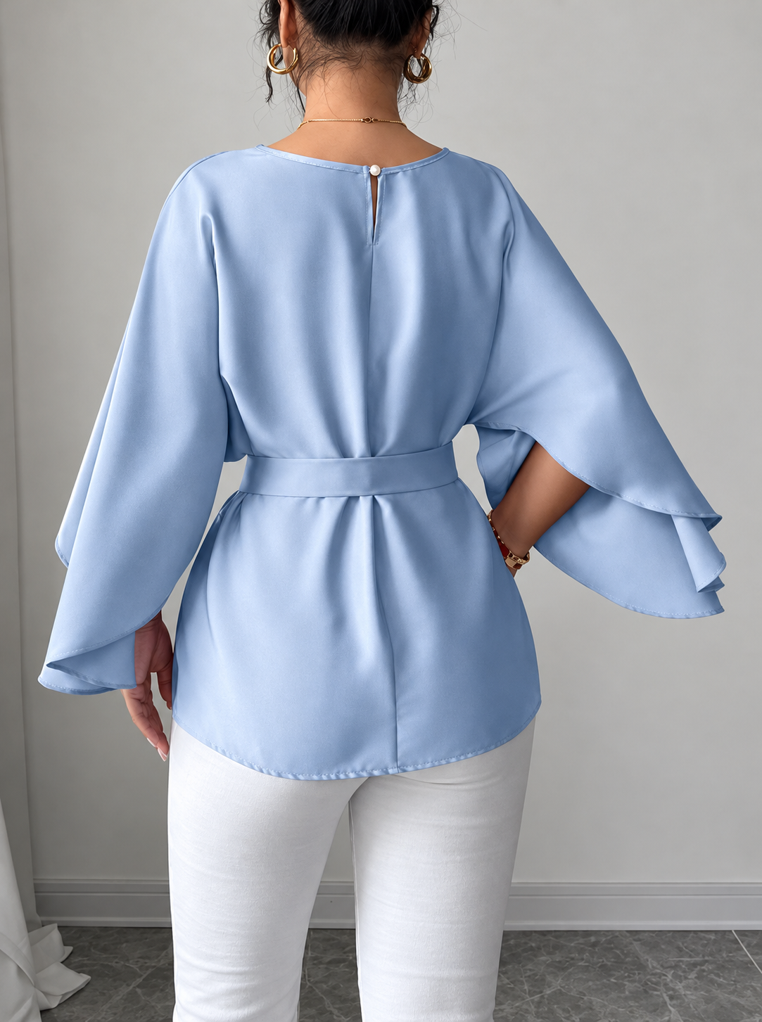Batwing Sleeve Belted Blouse