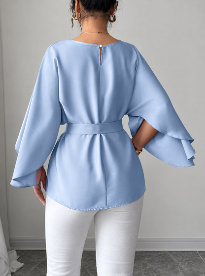 Batwing Sleeve Belted Blouse