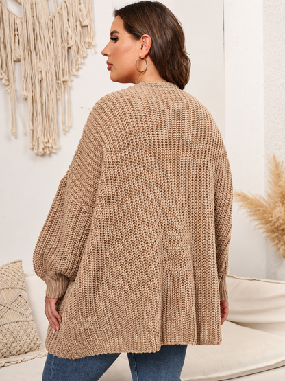 Plus Size Open Front Dropped Shoulder Knit Cardigan