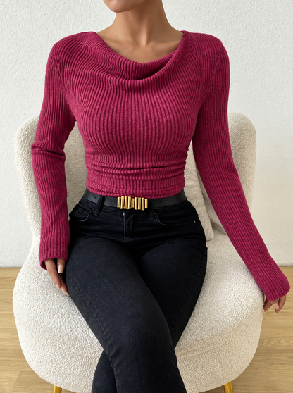 Cowl Neck Ribbed Knit Top