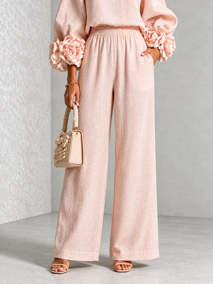 Full Size Floral Cuffs Top and Wide Leg Pants Set (Plus Size inculuded)