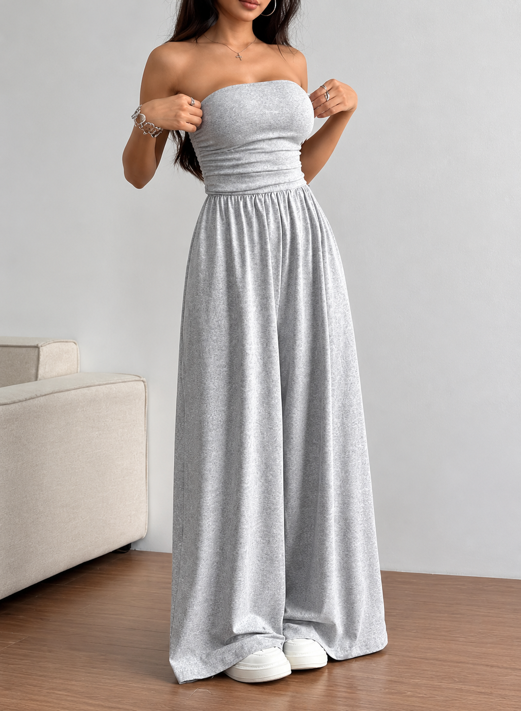 Effortless Chic Tube Top Wide Leg Jumpsuit