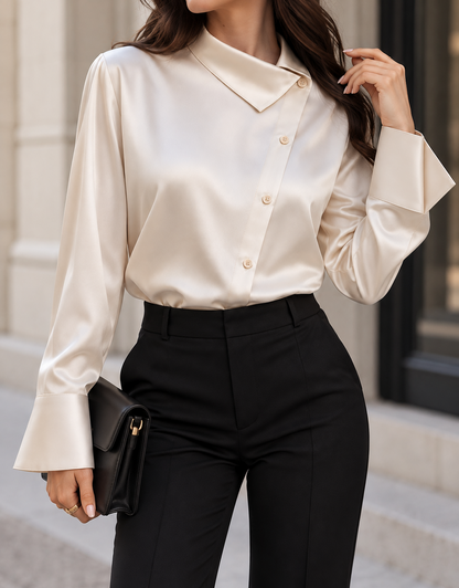 Asymmetric Collar Satin Blouse