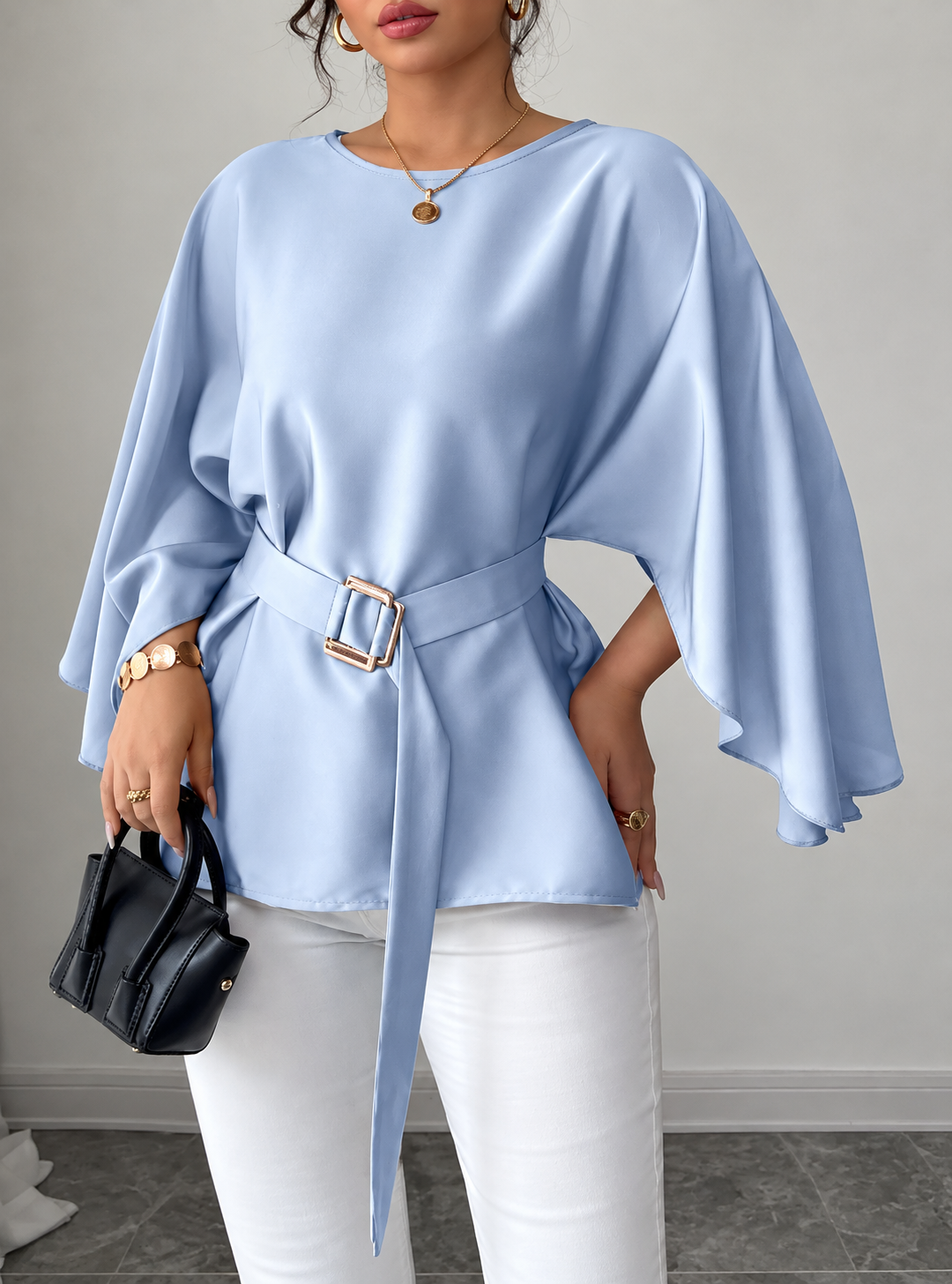 Batwing Sleeve Belted Blouse