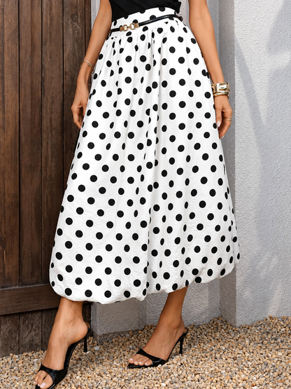 High-Waisted Polka Dot A-Line Midi Skirt