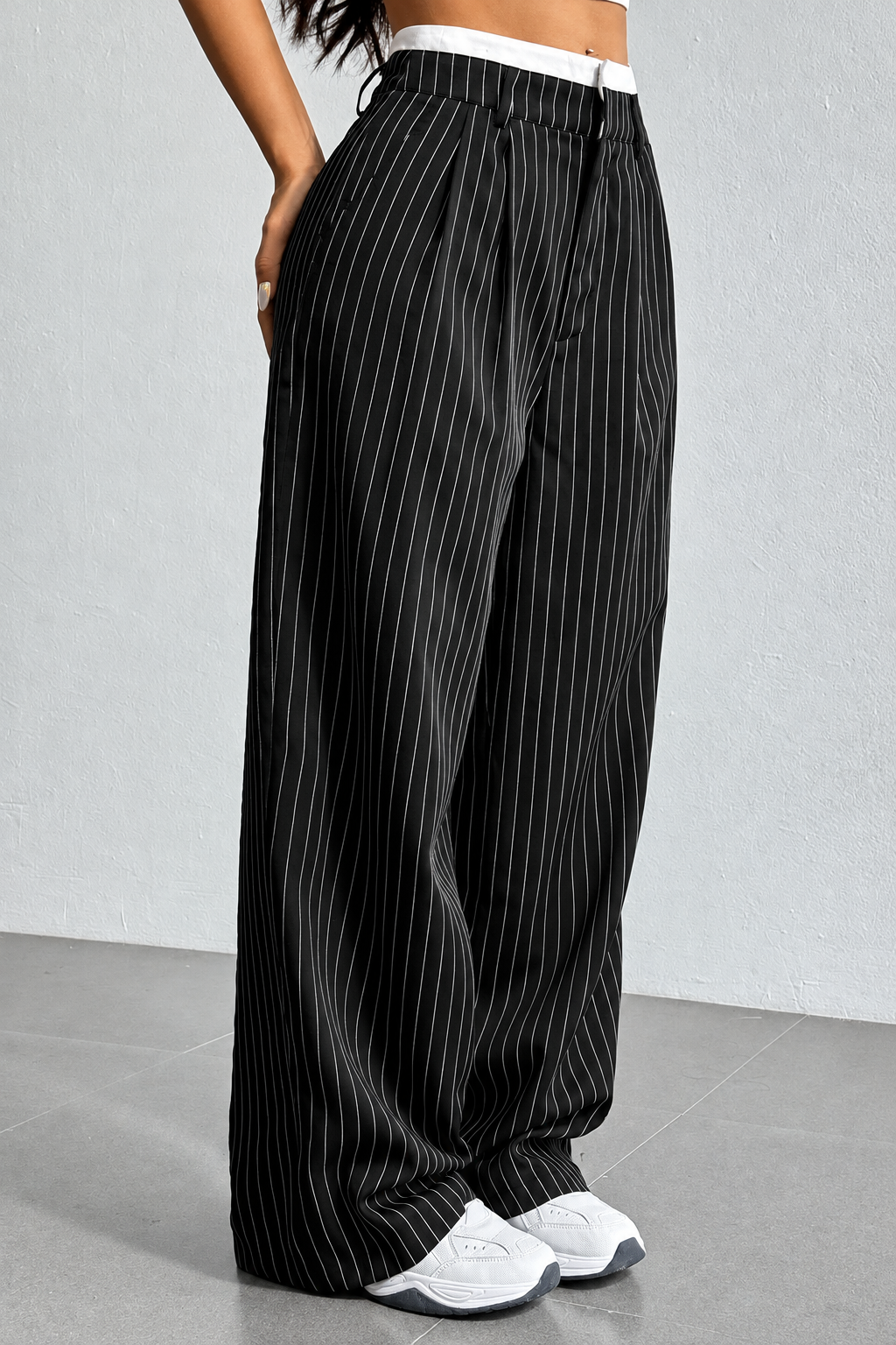 High-Waisted Pinstripe Wide-Leg Pants