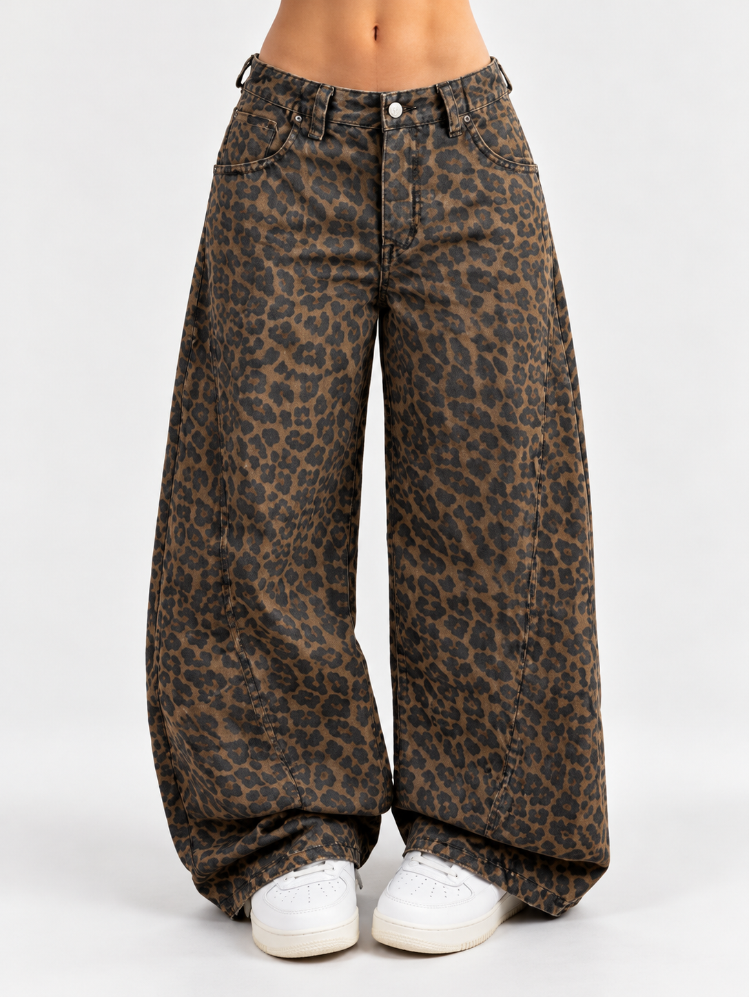 High-Waisted Leopard Wide-Leg Jeans
