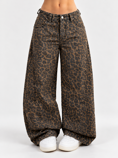 High-Waisted Leopard Wide-Leg Jeans
