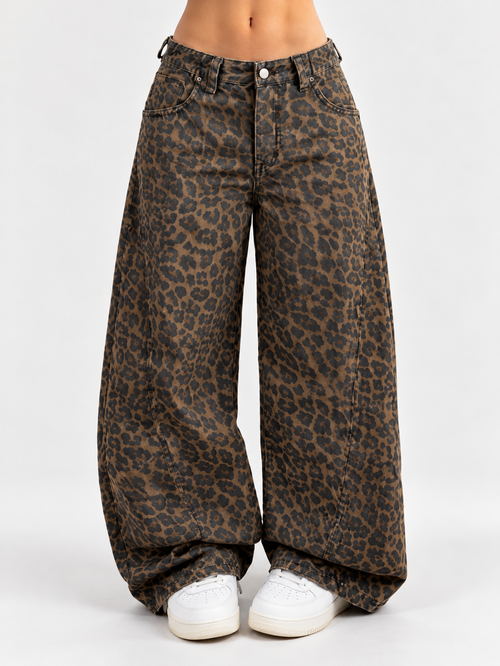 High-Waisted Leopard Wide-Leg Jeans