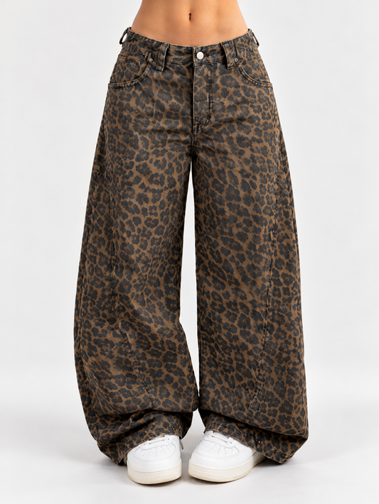 High-Waisted Leopard Wide-Leg Jeans
