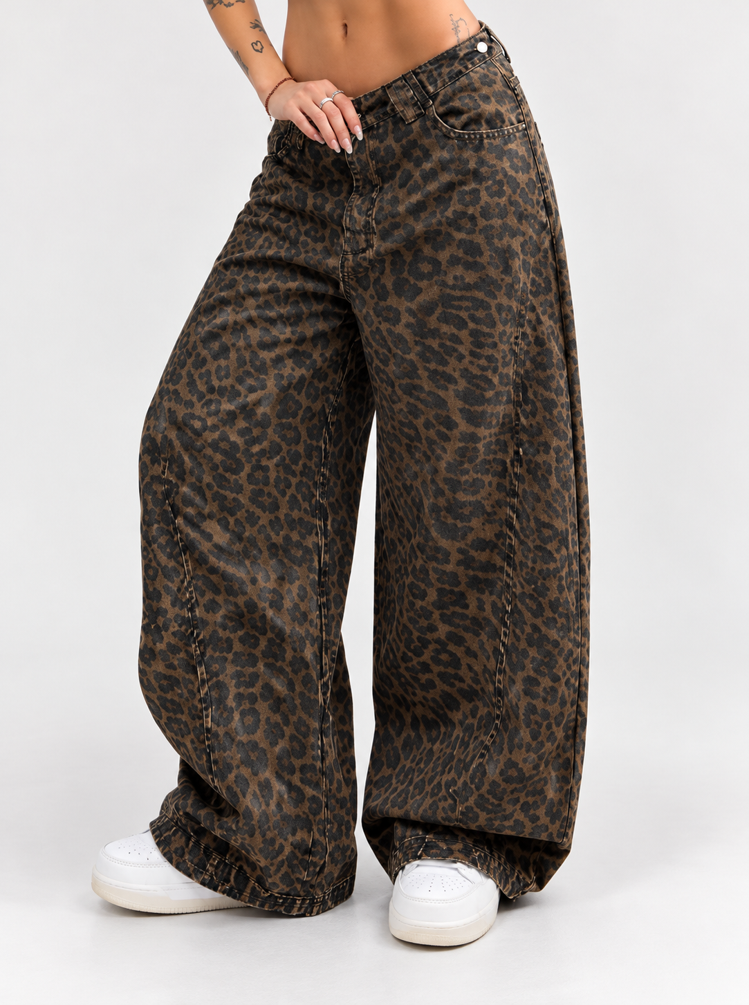High-Waisted Leopard Wide-Leg Jeans