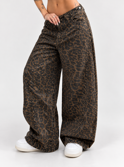 High-Waisted Leopard Wide-Leg Jeans