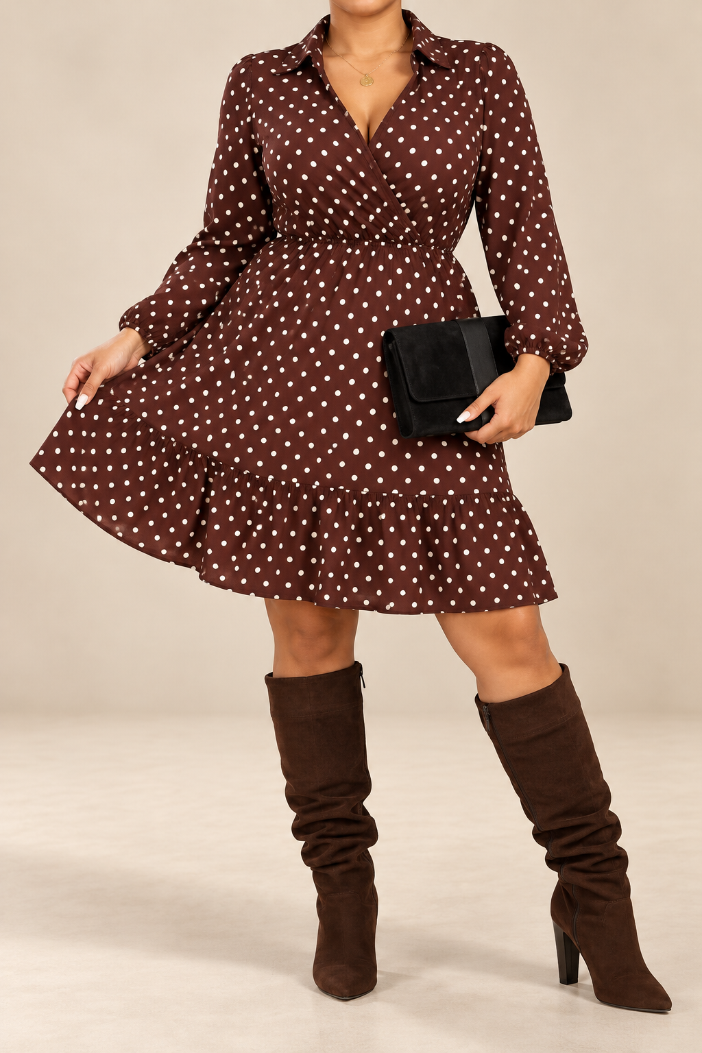 Plus Size Polka Dot Ruffle Hem Mini Dress