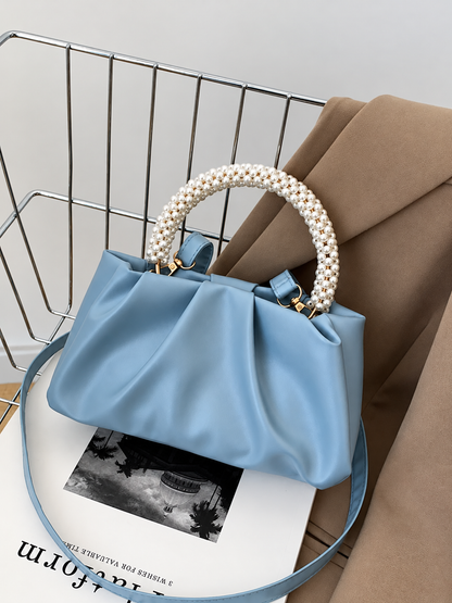 Pearl Handle Ruched Crossbody Bag