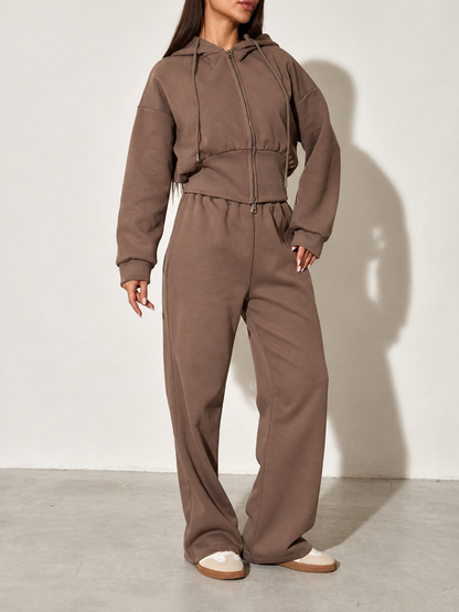 Zip-Up Hoodie and Wide-Leg Sweatpants Set
