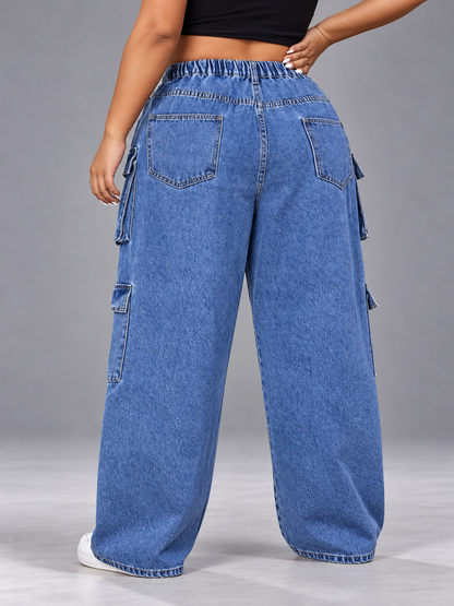 Plus Size High-Waisted Wide Leg Cargo Jeans