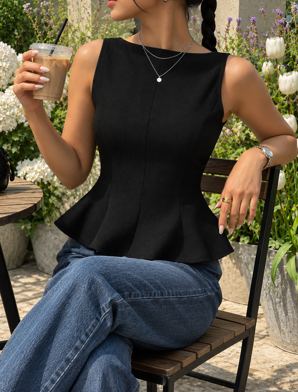 Backless Peplum Tank Top with Bow Tie