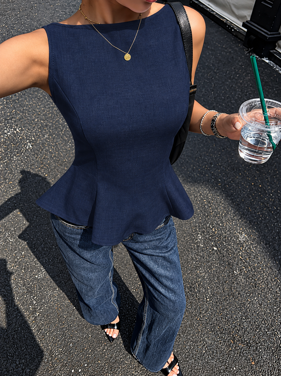 Backless Peplum Tank Top with Bow Tie