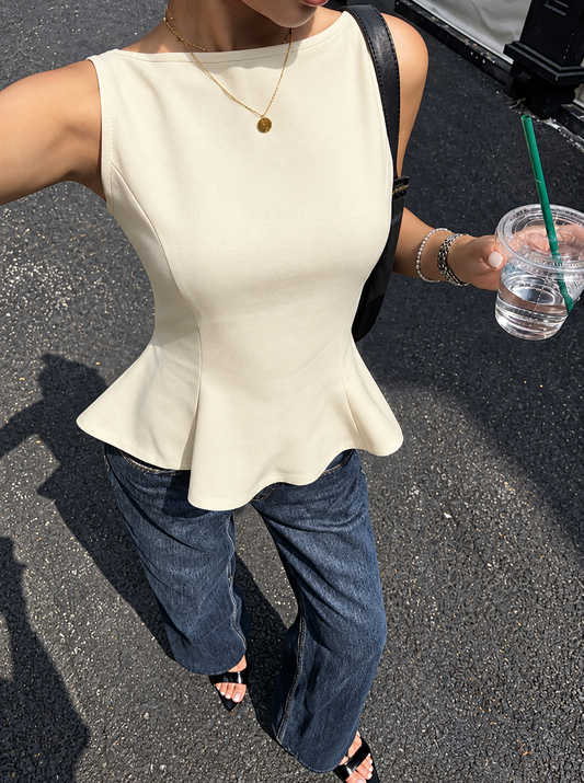Backless Peplum Tank Top with Bow Tie