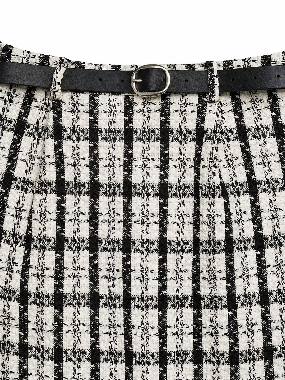 High-Waisted Tweed Plaid Midi Skirt