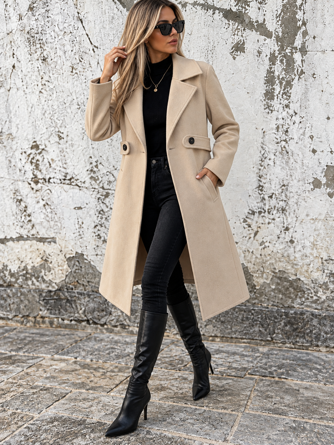 Full Size Lapel Collar Longline Overcoat (Plus Size inculuded)