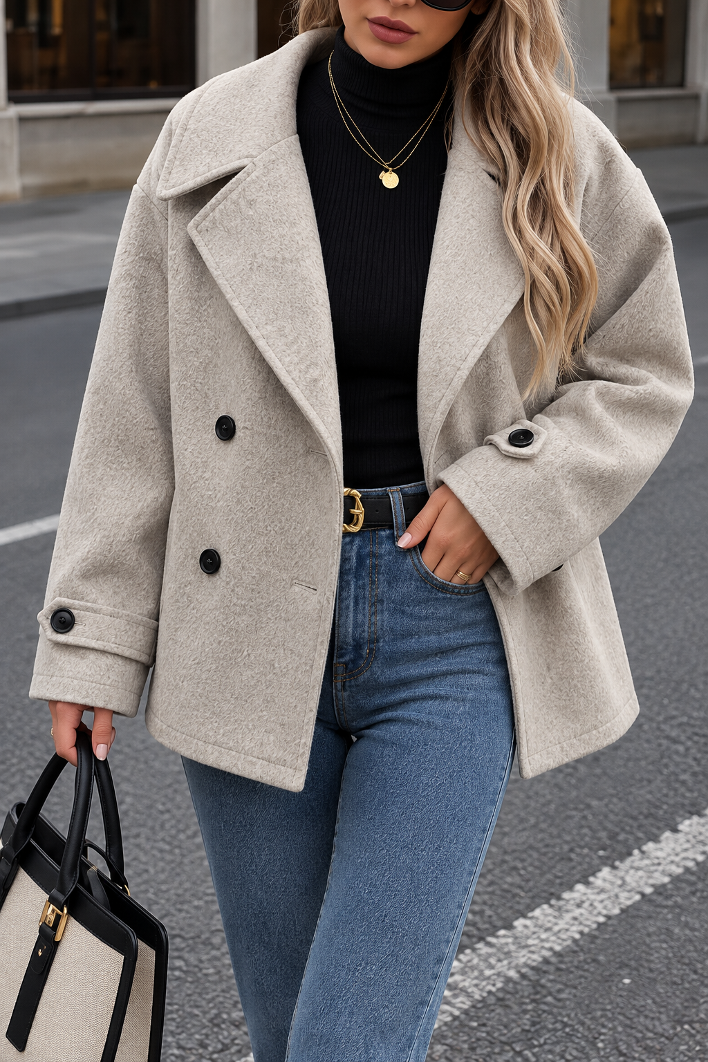 Double-Breasted Wool Blend Casual Jacket