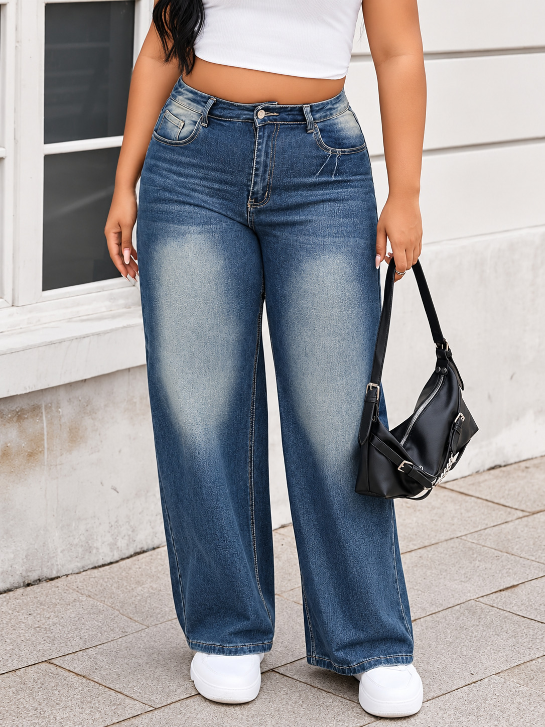 Plus Size Vintage Wash Wide Leg Jeans