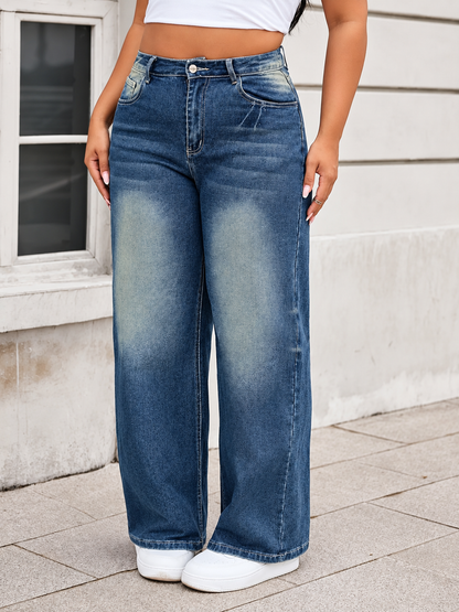 Plus Size Vintage Wash Wide Leg Jeans