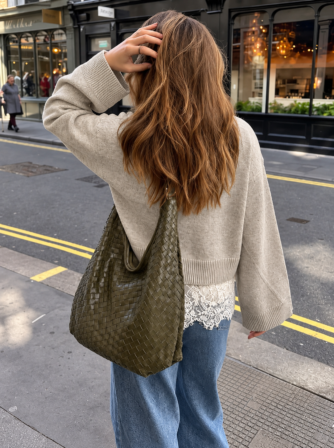 Layered Lace Hem Crew Neck Sweater