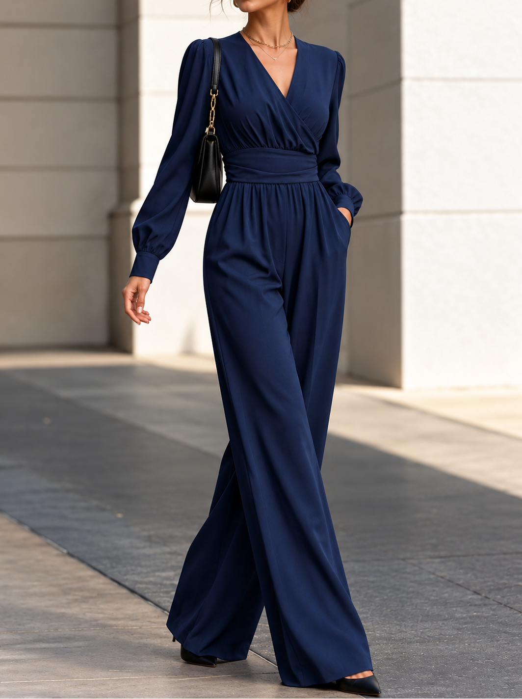 Surplice Long Sleeve Wide-Leg Jumpsuit