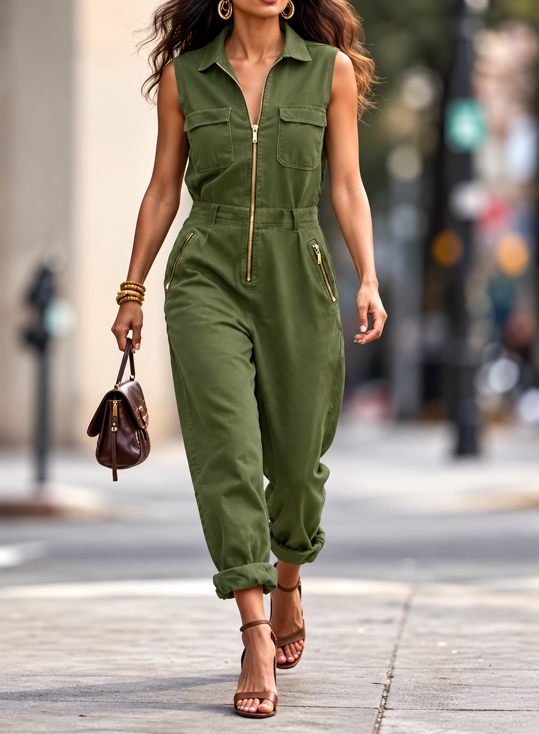 Sleeveless Zip-Up Jumpsuit