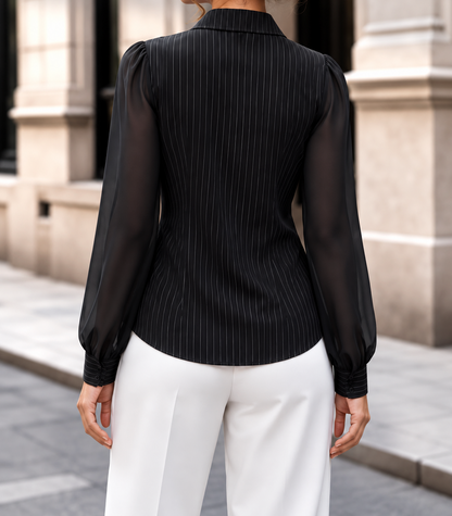Striped Tie Waist Long Sleeve Shirt