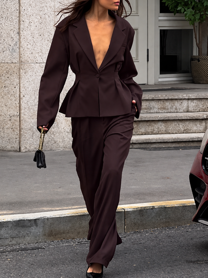 One-Button Blazer and Wide-Leg Pants Set