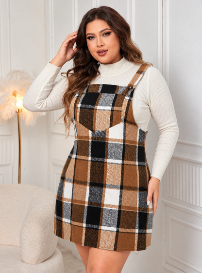 Honey Plus Size Plaid Wide Strap Overall Dress